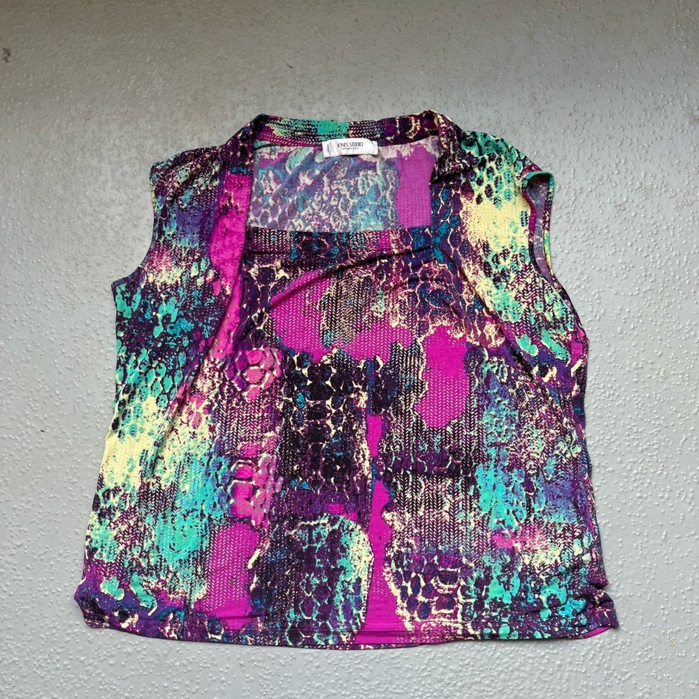 Jones‎ Studio Abstract Purple Gold Blue Tank Size M Animal Print